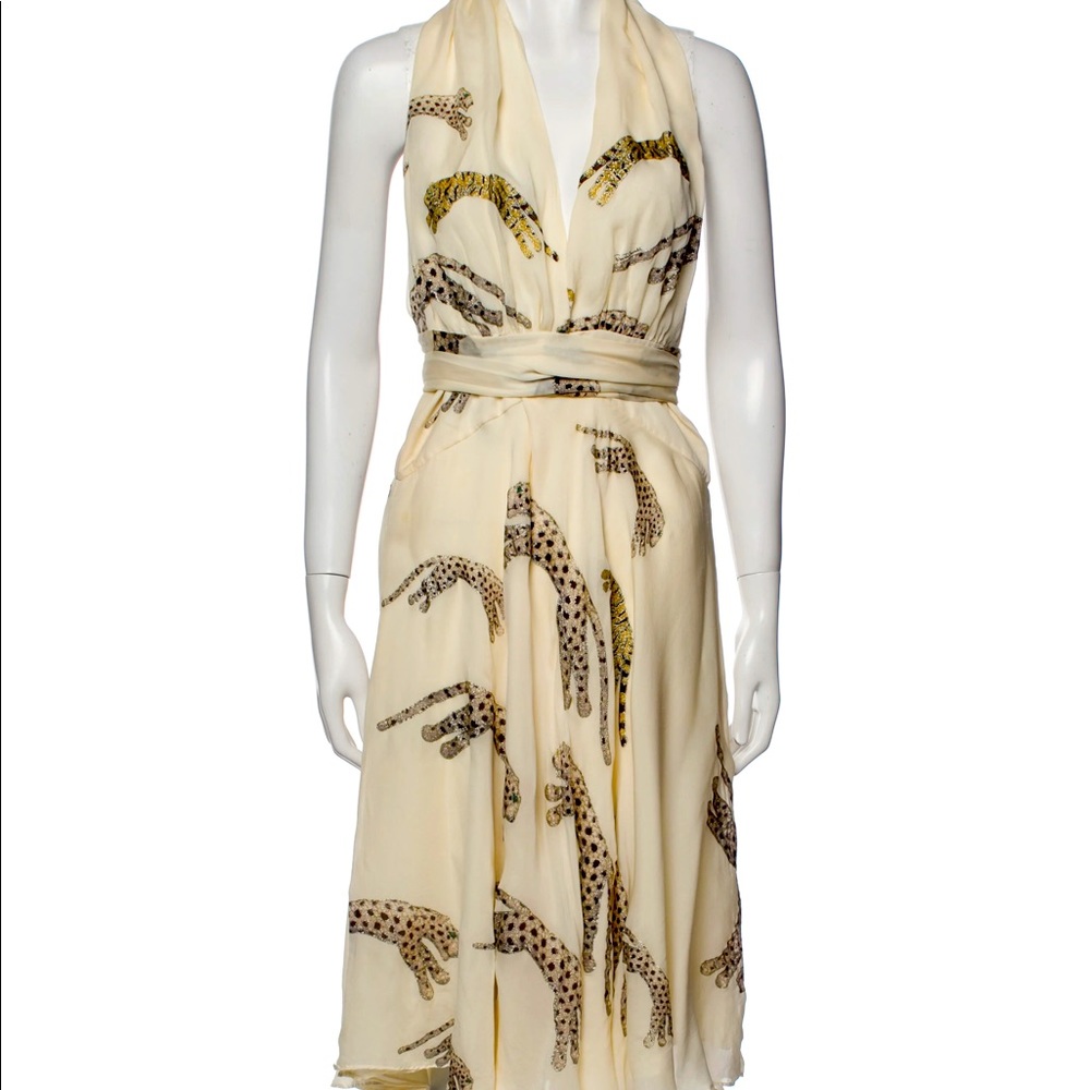 Roberto Cavalli Fall 2002 Runway Hand-Painted Silk Halter Neck Dress